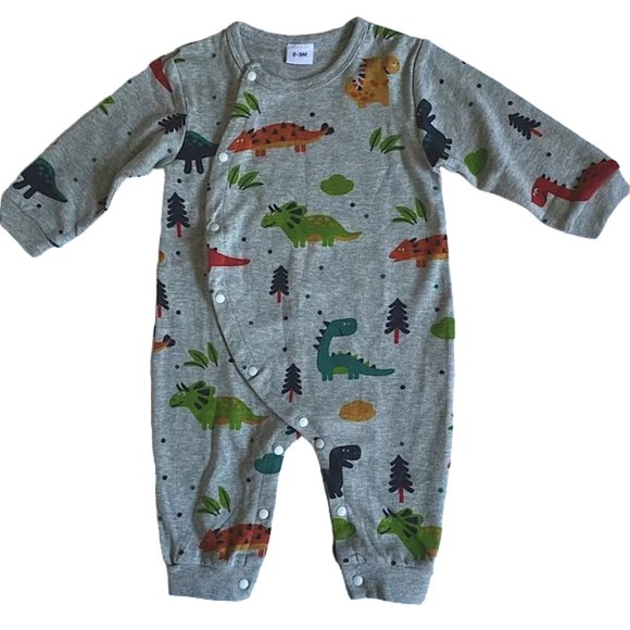 Gray Dinosaur Print Jumpsuit Size Newborn - 3 Months - Picture 1 of 9